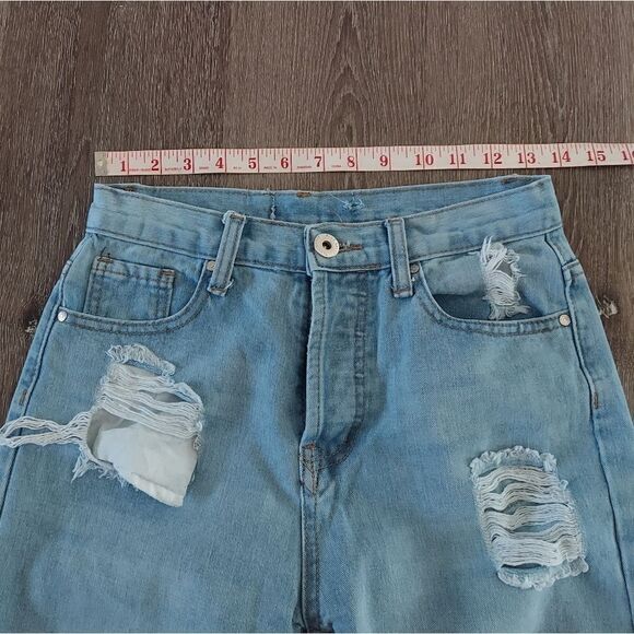 Blue Savvy Straight Leg Distressed Button Fly High Waist Jeans Size 5/27 - Picture 8 of 8